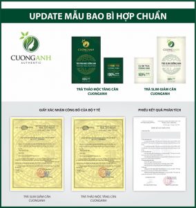 thông báo thay đổi bao bì sản phẩm trà tăng/giảm cân cường anh