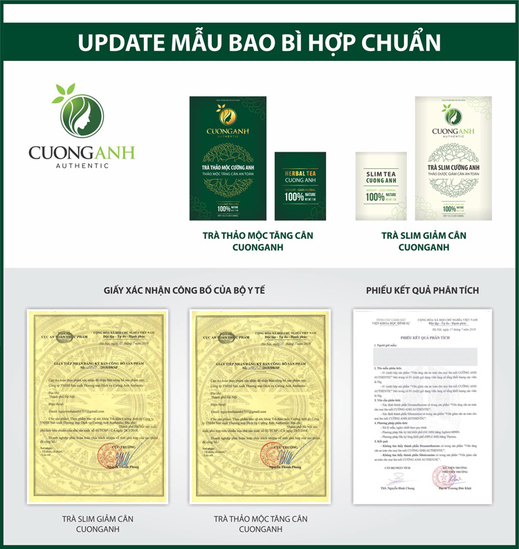 thông báo thay đổi bao bì sản phẩm trà tăng/giảm cân cường anh