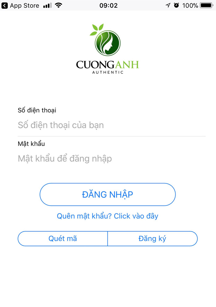 Màn hình đăng nhập của App CUONGANH
